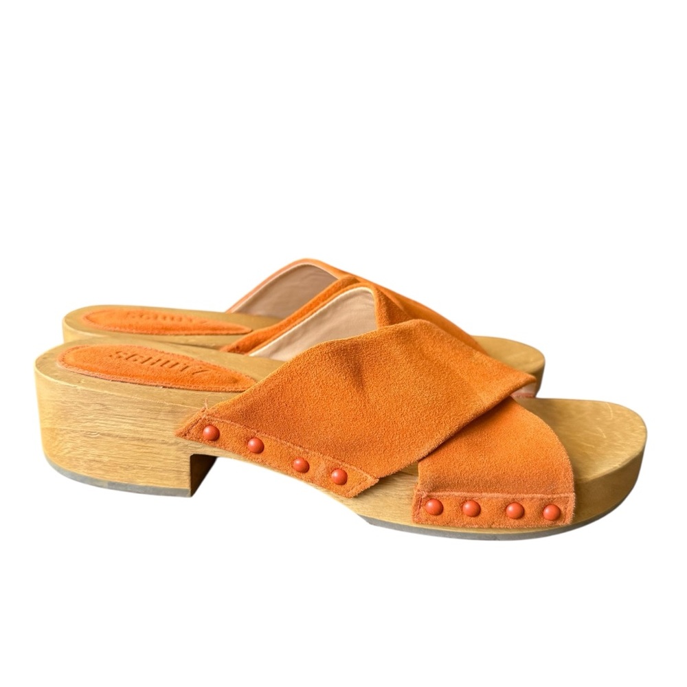 SCHUTZ Jett Suede Clogs sandals in Bright Tangerine size 8.5 - Picture 2 of 10